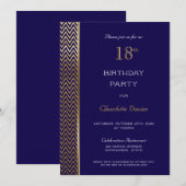 Invitation Navy Blue and Gold 18e anniversaire (Devant / Derrière)