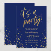 Invitation Navy Blue and Gold 50th Birthday Party (Devant / Derrière)