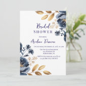 Invitation Navy Blue and Gold Peony Bridal Shower (Debout devant)