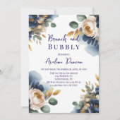 Invitation Navy Blue and Gold Peony Brunch and Bubbly (Devant)