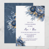 Invitation Navy Blue and Gold Peony Flower Couples Shower (Devant / Derrière)
