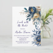 Invitation Navy Blue and Gold Peony Lunch With The Bride (Debout devant)