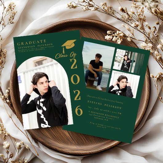 Invitation Navy Blue  and Gold Photo Graduation