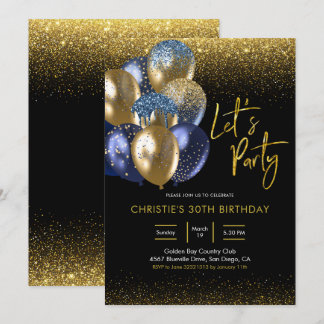 Invitation Navy Blue and Gold Sparkling Invitatio Party
