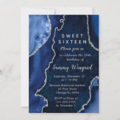 Invitation Navy Blue and Silver Agate Marble Sweet Sixteen (Devant)