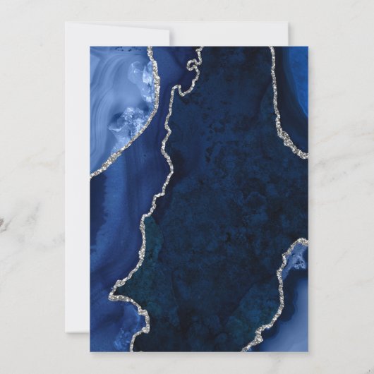 Invitation Navy Blue and Silver Agate Marble Wedding (Dos)