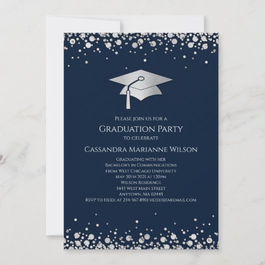 Invitation Navy Blue and Silver Graduation (Devant)