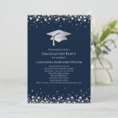 Invitation Navy Blue and Silver Graduation (Debout devant)
