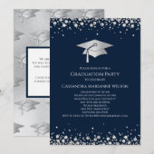 Invitation Navy Blue and Silver Graduation (Devant / Derrière)