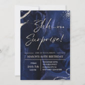 Invitation Navy Blue and Silver Surprise Party (Devant)