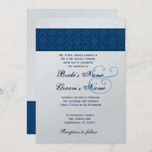 Invitation Navy Blue and White Diamond Mariage damassé