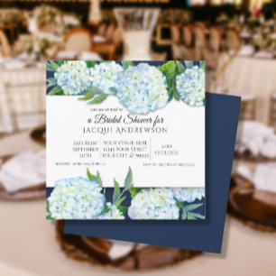 Invitation Navy Blue and White Hydrangea Floral Bridal Shower