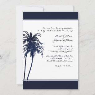 Invitation Navy Blue and White Tropical Palms