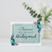 Invitation Navy Blue & Aqua Boho Serez-Vous Ma Femme D'Accuei (Debout devant)