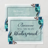 Invitation Navy Blue & Aqua Boho Serez-Vous Ma Femme D'Accuei (Devant / Derrière)