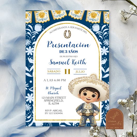 Invitation Navy Blue Arch Cielito Lindo Presentacion de 3 ano