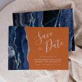 Invitation Navy Blue Argent Agate Orange Brûlé Save the Date
