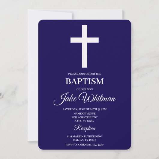Invitation Navy blue Baptism (Devant)
