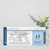 Invitation Navy Blue Bar Mitzvah World Traveller Boarding Pas (Debout devant)