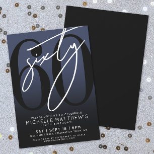 Invitation Navy Blue Black 60e fête d'anniversaire