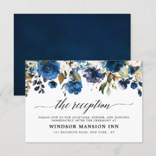 Invitation Navy Blue Blush Aquarelle Floral Réception Détail