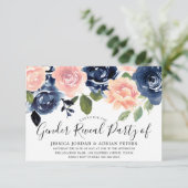 Invitation Navy Blue Blush rose Fleurs Parti de révélation de (Debout devant)
