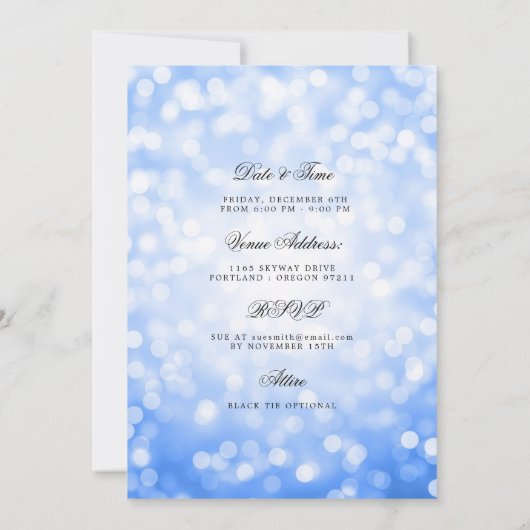 Invitation Navy Blue Bokeh 60th Birthday Save Date / Détails (Dos)