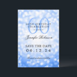 Invitation Navy Blue Bokeh 60th Birthday Save Date / Détails<br><div class="desc">Design élégant "60th Birthday Party" avec lumières Bokeh et nom personnalisé   texte de détails. Facile à utiliser et facile à personnaliser. Commandez aujourd'hui !</div>