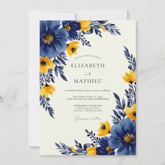 Invitation Navy Blue Bold Spring Wedding (Devant)