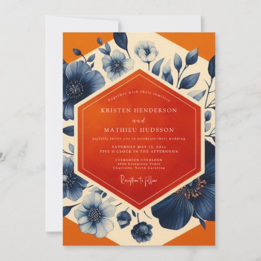 Invitation Navy Blue Botanical Romance Wedding (Devant)