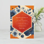 Invitation Navy Blue Botanical Romance Wedding (Debout devant)