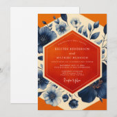 Invitation Navy Blue Botanical Romance Wedding (Devant / Derrière)