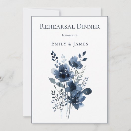 Invitation Navy Blue Botanical Wedding (Devant)