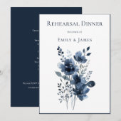 Invitation Navy Blue Botanical Wedding (Devant / Derrière)