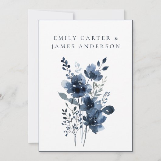 Invitation Navy Blue Botanical Wedding (Devant)