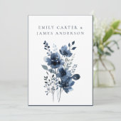 Invitation Navy Blue Botanical Wedding (Debout devant)