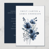 Invitation Navy Blue Botanical Wedding (Devant / Derrière)