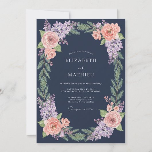 Invitation Navy Blue Botanical Winter Wedding (Devant)