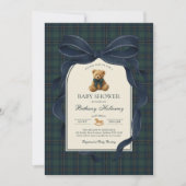 Invitation Navy Blue Bow Polo Teddy Bear Boy Baby Shower (Devant)