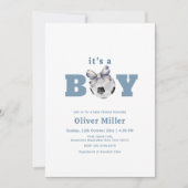 Invitation Navy Blue Bow Soccer Sport Baby Shower (Devant)