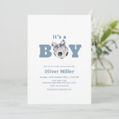 Invitation Navy Blue Bow Soccer Sport Baby Shower (Debout devant)