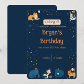 Invitation Navy Blue Boy Cat Invite (Devant / Derrière)