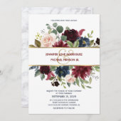 Invitation Navy Blue & Burgundy Boho Floral Wedding Invitatio (Devant / Derrière)