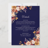 Invitation Navy Blue & Burnt Orange Floral Détails du Mariage (Devant)