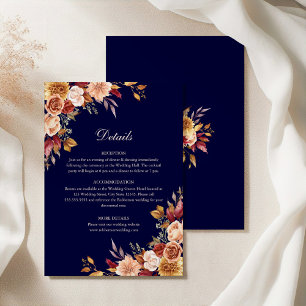 Invitation Navy Blue & Burnt Orange Floral Détails du Mariage