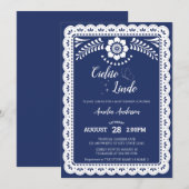 Invitation Navy Blue Cielito Lindo Papel Picado Baby Shower (Devant / Derrière)
