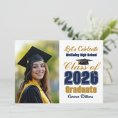 Invitation Navy Blue Class of 2026 Photo Graduation Party (Debout devant)