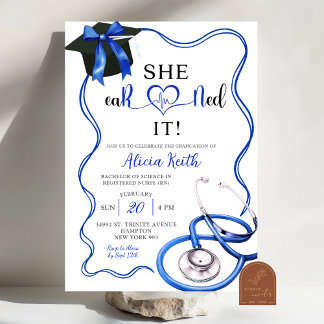 Invitation Navy Blue Coquette Nurse Graduation
