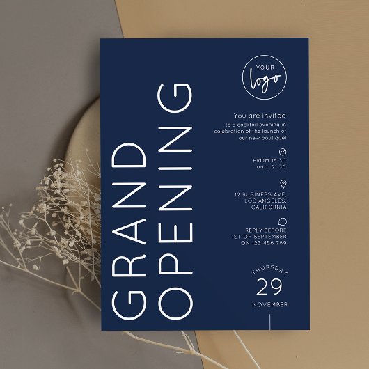 Invitation Navy Blue Corporate Business Logo Grand Opening