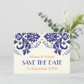 Invitation Navy blue damas, mariage corail Save the Date (Debout devant)